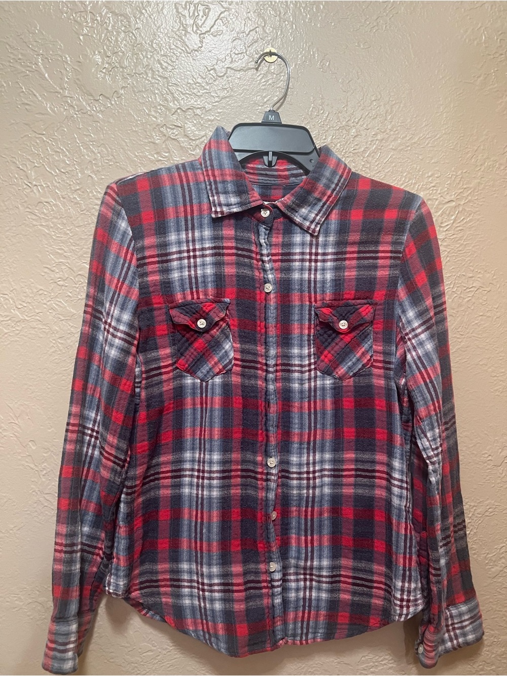 Hollister Red and Black Plaid Button-Up Shirt